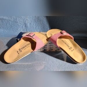 Birkenstock Pink Strap With Buckle Sandal with Cork Footbed